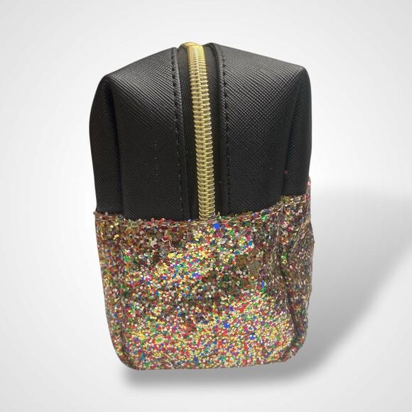 Trina Turk Makeup Cosmetics Bag Travel Pouch Black Multi Glitter 8x5" Glamorous - Picture 3 of 9